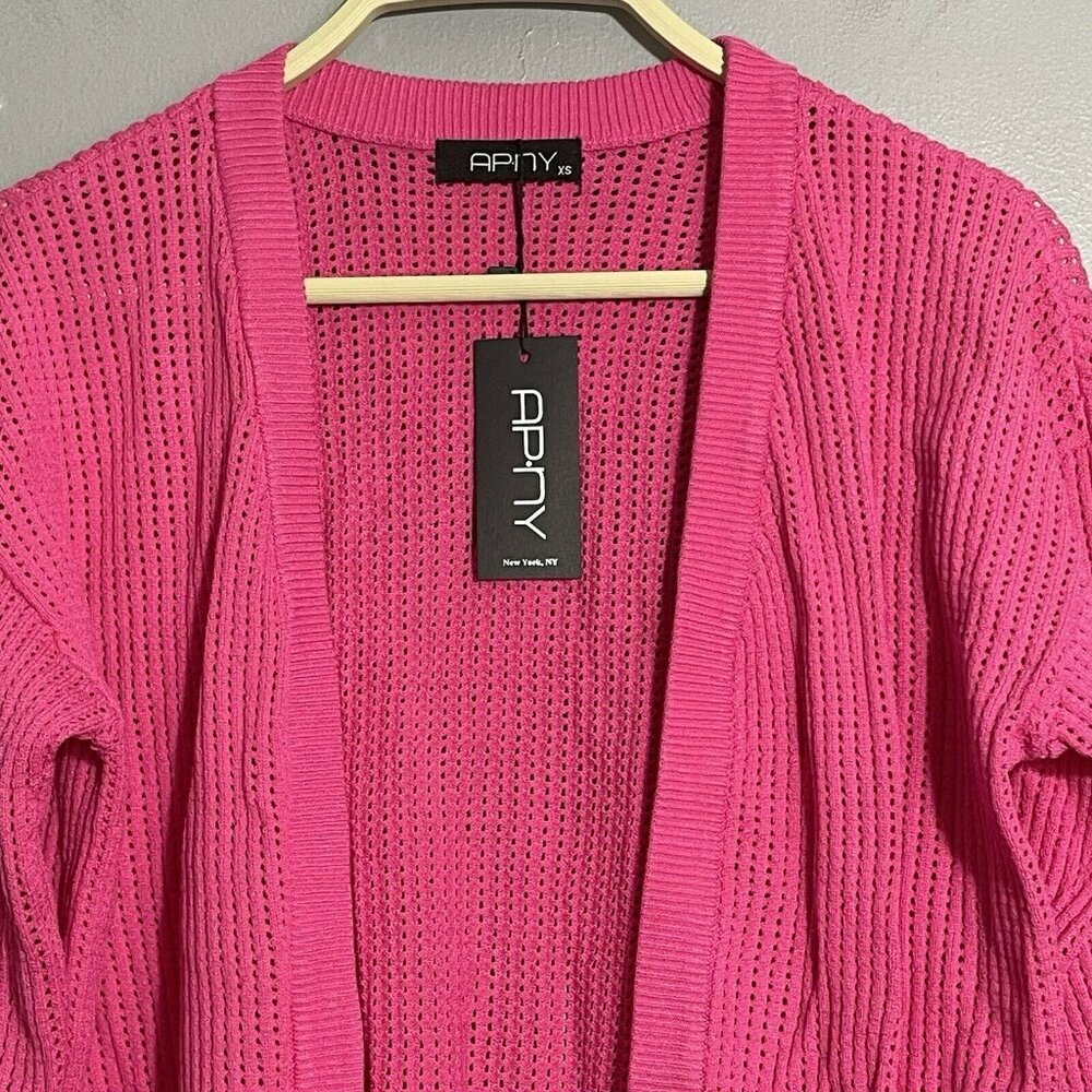 Apny Cardigan Sweater Women Size XS Pink Raspberry Waffle Mismatched Colorful - Picture 9 of 12